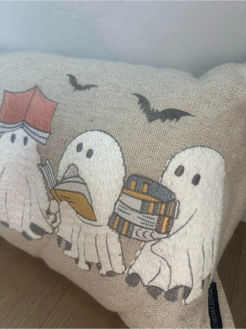 Cynthia Rowley Halloween Ghosts Reading Books 14x24 Embroidered Throw Pillow